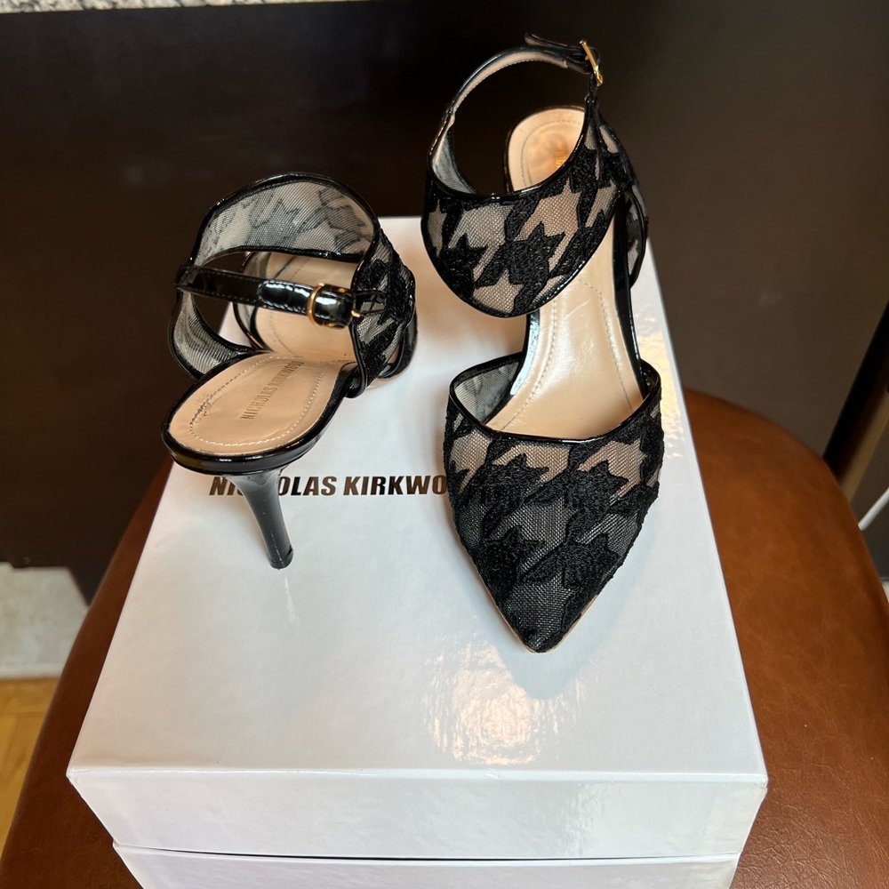 Nicholas Kirkwood Black Houndstooth Heels